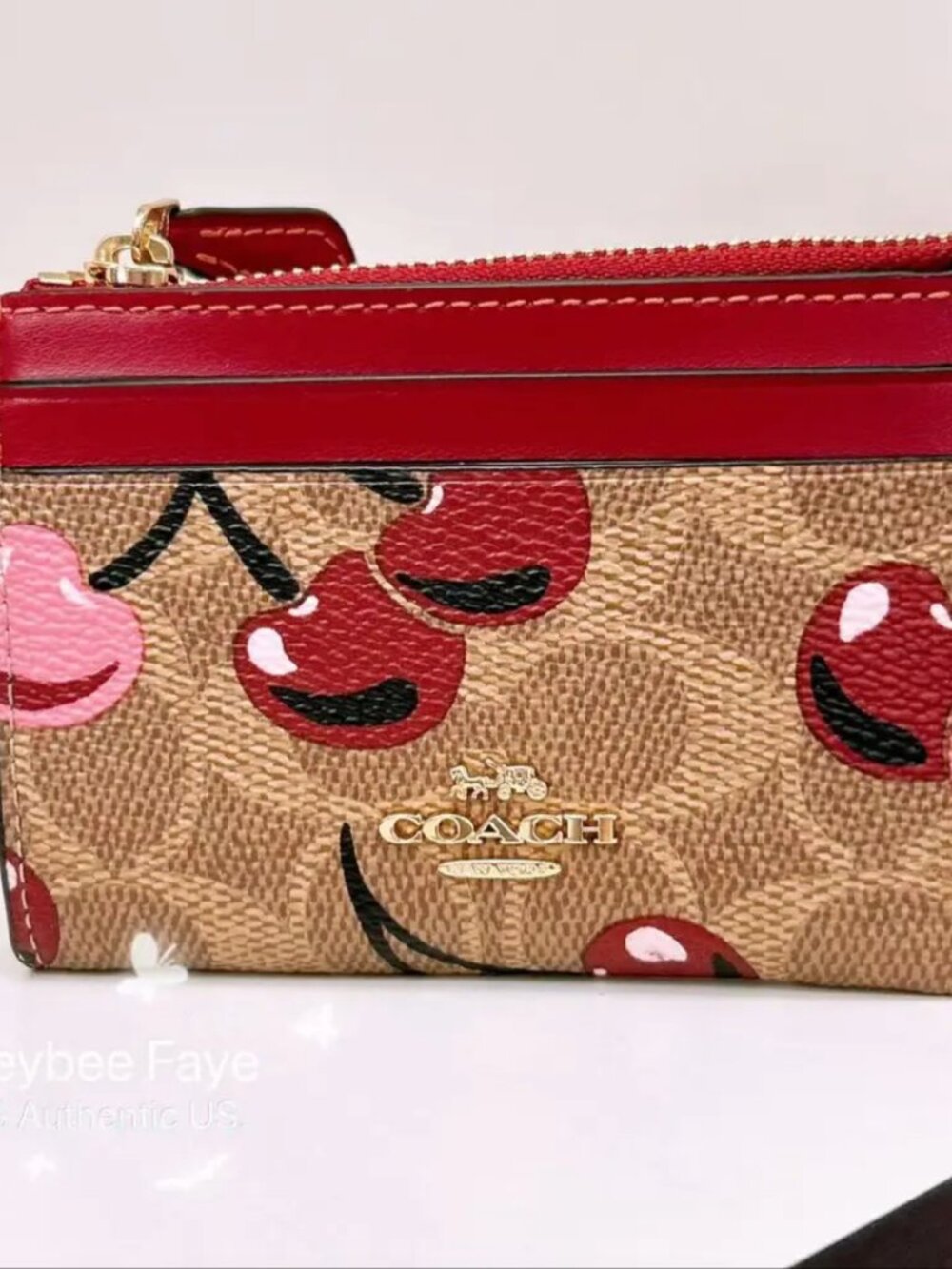 NWT Coach Mini Skinny Id Case In Signature Canvas With Cherry CZ462 🍒